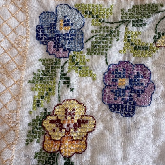 Handmade Quilted Cross Stitch Embroidered Butterfly & Floral Cotton Pillow Sham - Picture 3 of 15